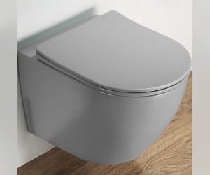 Подвесной унитаз Ceramalux NС, безободковый, крышка микролифт, светло-серый матовый, 2197MH