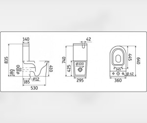 Унитаз компакт Ceramalux безободковый, крышка микролифт, черно-глянцевый, 2178-18
