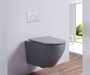 Подвесной унитаз Ceramalux безободковый, крышка микролифт, серо-матовый, 2197Grey