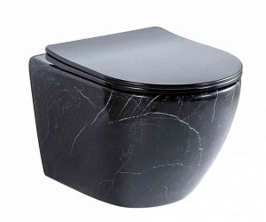 Подвесной унитаз Ceramalux NС, безободковый, крышка микролифт, черный матовый, 2212BM