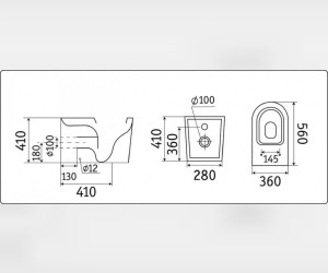 Унитаз приставной безободковый CeramaLux, черно-глянцевый, 3178-18
