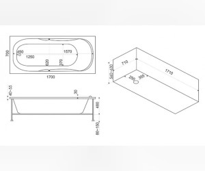 Ванна акриловая Bas Нептун, 170 х 70 см, цвет белый, ЗВ00026