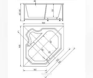 Акриловая ванна Aquatek Лира, 148 x 148 см, с экраном/без экрана, белая, LIR150-0000119/LIR150-0000125