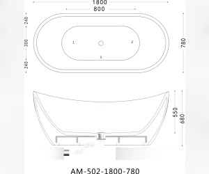 Ванна акриловая Art&Max Rimini AM-502-1800-780, 180 x 78 см, слив-перелив и донный клапан в комплекте, белый