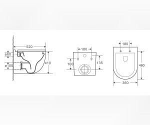 Подвесной унитаз CeramaLux 2198MW 36 x 52 x 41 см безободковый, сиденье DP, Soft Close, цвет белый матовый, крышка микролифт