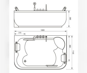 Ванна гидромассажная акриловая Gemy G9085 K L/R, 180 х 116 х 69 см