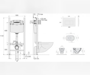 Инсталляция Valsir с безободковым унитазом Galassia Eden 7212, сиденье в комплекте, клавиша белый глянцевый