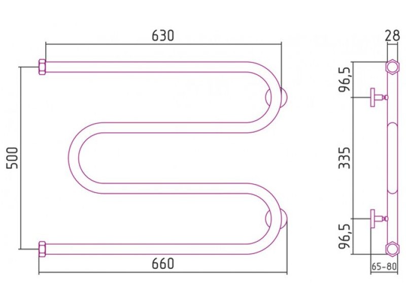 Полотенцесушитель водяной Сунержа М-образный+ 50x65 см, 00-4007-5065, хром