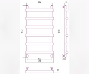 Полотенцесушитель водяной Сунержа Атлант 1000х500, высота 106,2 см, ширина 57,4 см, без покрытия, 00-0226-1050