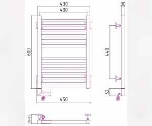 Полотенцесушитель электрический Сунержа Модус 2.0 600 x 400, ширина 40 см, высота 60 см, МЭМ левый/правый, без покрытия