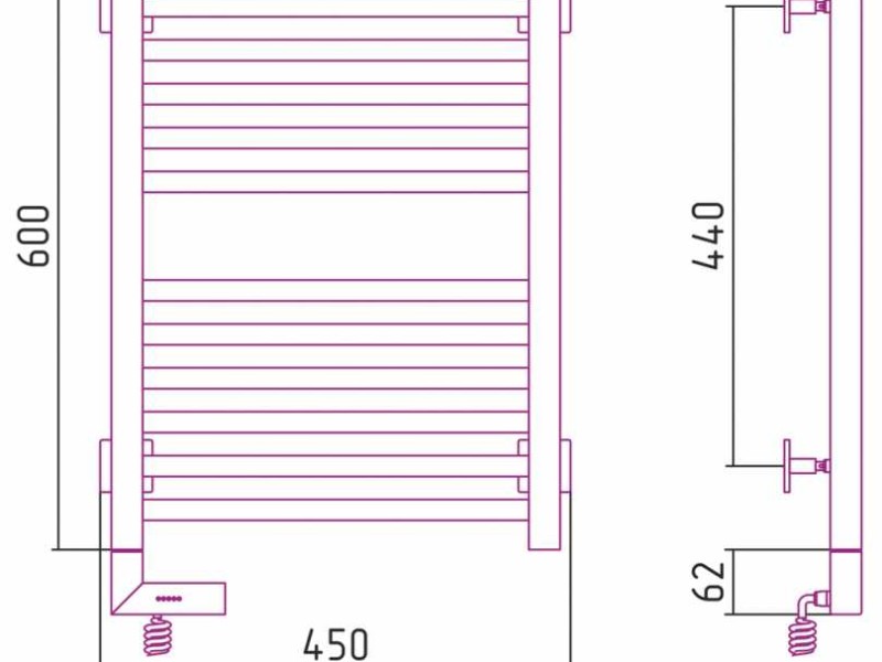 Полотенцесушитель электрический Сунержа Модус 2.0 600 x 400, ширина 40 см, высота 60 см, МЭМ левый/правый, без покрытия