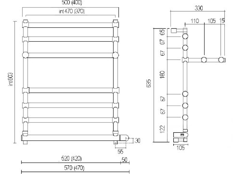 Полотенцесушитель электрический Margaroli Sole 552-6 BOX 5524706CRPBL, с полкой, высота 63.5 см, ширина 57 см, хром