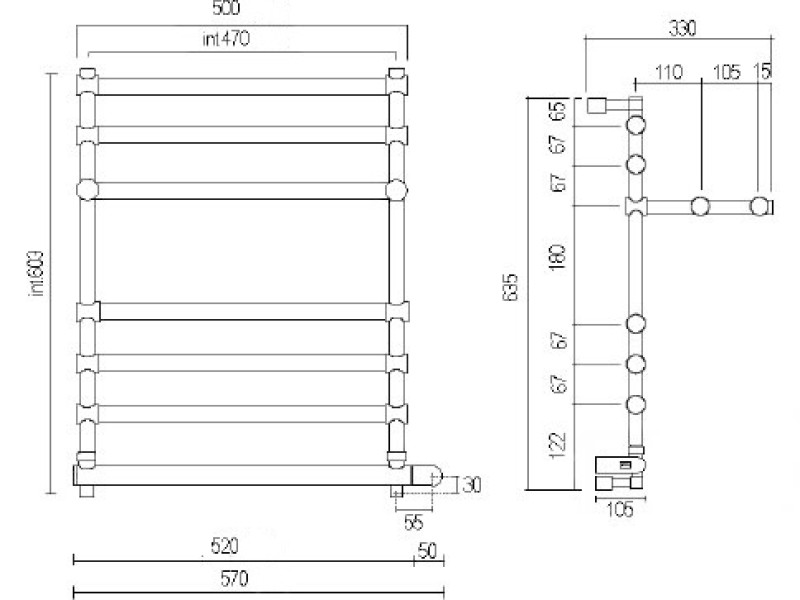 Полотенцесушитель электрический Margaroli Sole 552-6 BOX 5524707OBPB, с полкой, высота 63.5 см, ширина 57 см, старая бронза