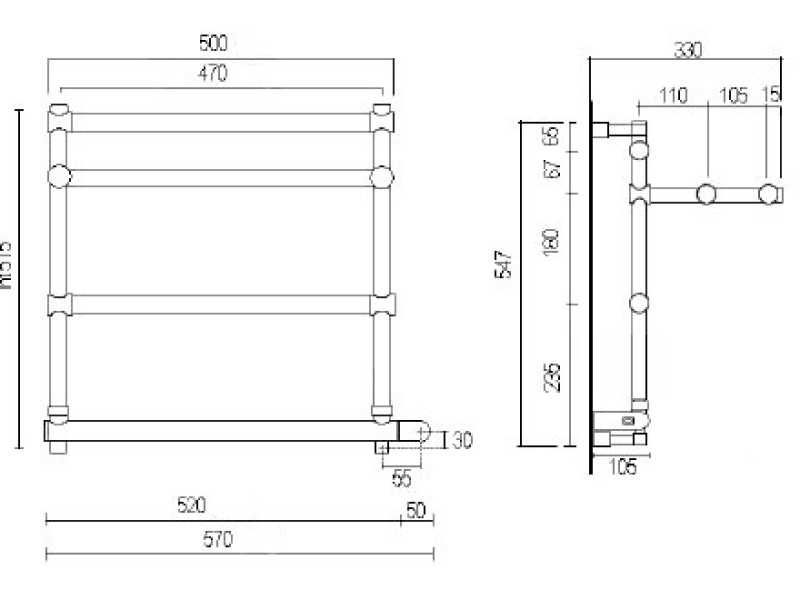Полотенцесушитель электрический Margaroli Sole 554-3 BOX 5544703OBPB, с полкой, высота 54.7 см, ширина 57 см, старая бронза