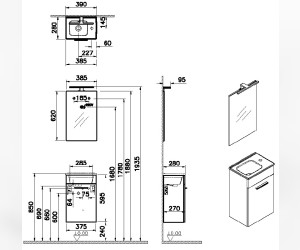 Комплект мебели Vitra Mia 40 см тумба, раковина, зеркало c подсветкой, кордоба, 75064
