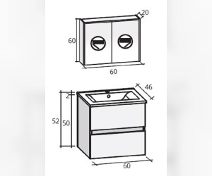 Комплект мебели Riho Porto Set 23, 60 см, цвет серый дуб