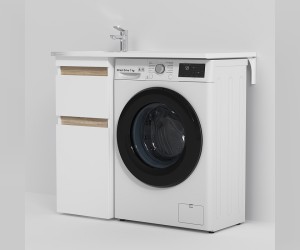 Тумба под раковину Am.Pm X-Joy для установки со стиральной машиной, напольная, 36,5 см, 2 ящика, белый глянец, M85AFSX0402WG