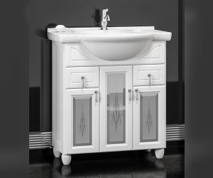 Тумба c раковиной Opadiris ТИБЕТ 75 с художественным стеклом, 00-00003880, белый матовый