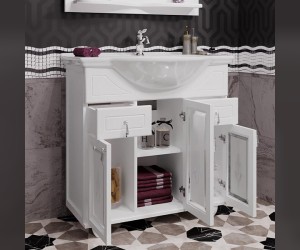 Тумба c раковиной Opadiris ТИБЕТ 75 с художественным стеклом, 00-00003880, белый матовый