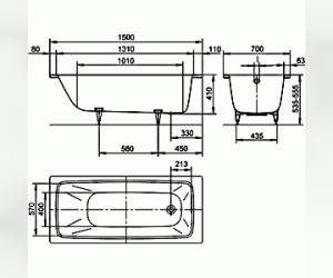 Стальная ванна Kaldewei Cayono мод. 747, 150 х 70 см, anti-slip + easy-clean, 2747.3000.3001