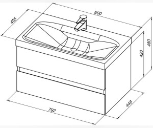 Тумба под раковину Aquanet Беркли 80 см подвесная, 2 ящика, белый глянцевый/дуб рошелье, 254290