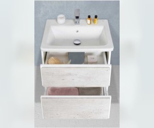 Тумба под раковину Roca Ronda 70 см ZRU9303003 подвесной, цвет бетон, белый глянцевый