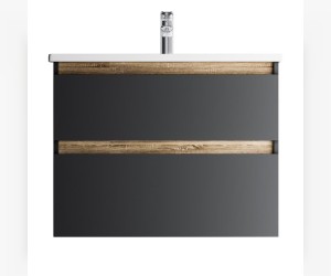 Тумба под раковину Am.Pm X-Joy подвесная, 80 см, 2 ящика, цвет черный матовый, M85AFHX0802BM