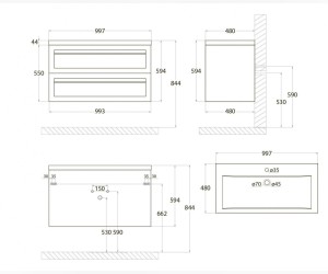 Тумба под раковину Art&Max Platino 100 см подвесная, черный матовый, AM-Platino-1000-2C-SO-NM
