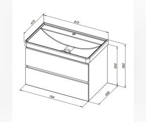 Тумба под раковину Aquanet Вега 80, подвесная, 2 ящика, белый глянец, 00308334