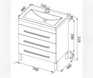 Тумба под раковину Aquanet Верона 75 напольная (3 ящика) 00178254, цвет белый