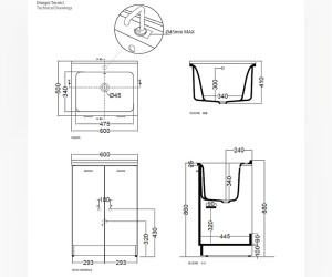 Комплект для постирочной Kerasan Aquadom, 60 x 50 см напольный, с сифоном, белый матовый, 9166k3*0