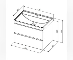Тумба под раковину Aquanet Вега 70, подвесная, 2 ящика, белый глянец, 00308333