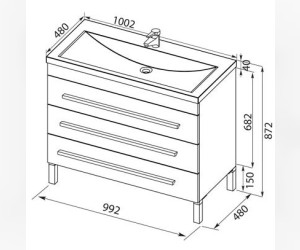 Тумба под раковину Aquanet Верона 100 напольная (3 ящика) 00178471, цвет белый