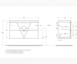 Тумба под раковину BelBagno Vittoria 100, подвесная, цвет Bianco Lucido, Vittoria-1000-2C-SO-BL-P