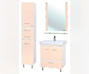 Пенал напольный Bellezza Мари-35 Волна L, цвет - бежевый/белый, 35*34*190 см