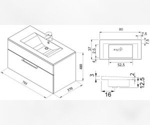 Тумба под раковину De Aqua Кубика 167076 80 см подвесной