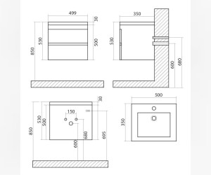 Тумба под раковину Art&Max Family-500-2C-SO-PS, 50 x 35 x 50 см подвесная, коричневый