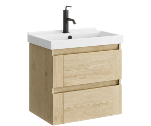 Подвесная тумба 60 см с двумя ящиками в цвете дуб давос, с умывальником