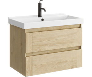 Подвесная тумба 80 см с двумя ящиками в цвете дуб давос, с умывальником