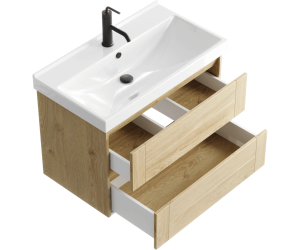 Подвесная тумба 80 см с двумя ящиками в цвете дуб давос, с умывальником
