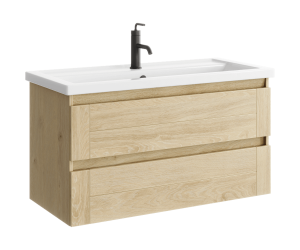 Подвесная тумба 100 см с двумя ящиками в цвете дуб давос, с умывальником