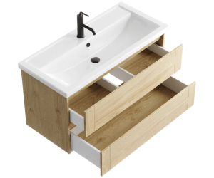 Подвесная тумба 100 см с двумя ящиками в цвете дуб давос, с умывальником