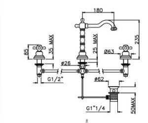 Смеситель Gattoni Vivaldi 12100 для раковины, золото