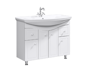 Напольная тумба с четырьмя дверцами и двумя ящиками с умывальником