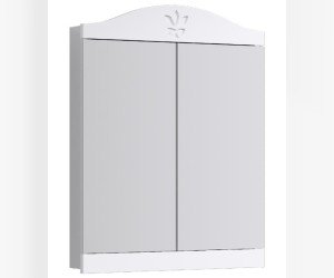 Зеркальный шкаф с двумя дверцами,открывающимися к центру.