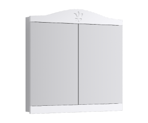 Зеркальный шкаф с двумя дверцами,открывающимися к центру.