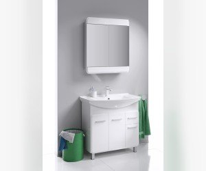 Напольная тумба с тремя дверьми и одним ящиком с умывальником