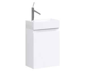Подвесная тумба в белом глянцевом цвете с одной дверью (петли справа) с умывальником