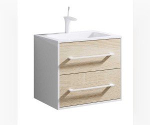 Подвесная тумба с двумя ящиками с умывальником из литьевого мрамора.