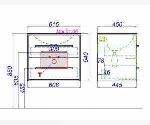 Подвесная тумба с двумя ящиками с умывальником из литьевого мрамора.